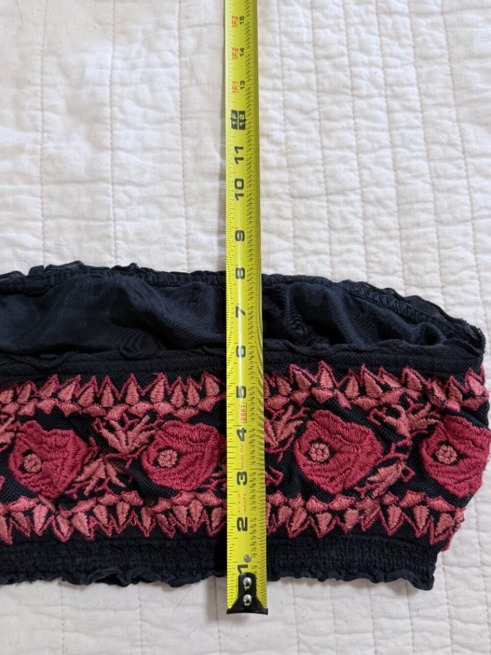 Free People Bandeau Tube Top Black Pink Floral Embroidered Lace Size S - Picture 6 of 8